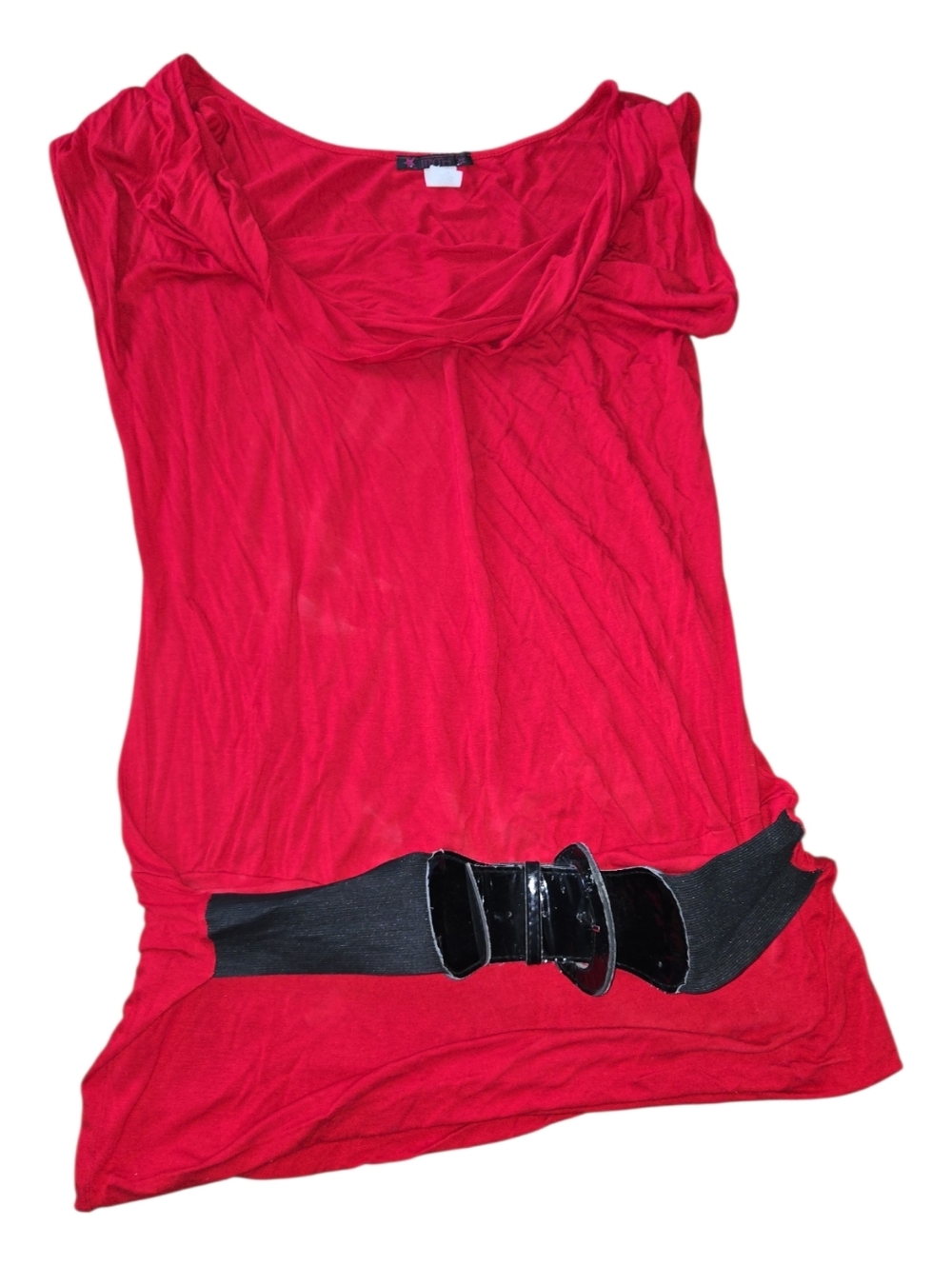Y2k Red Sleeveless Draped Top with Black Waist Belt Size 1x